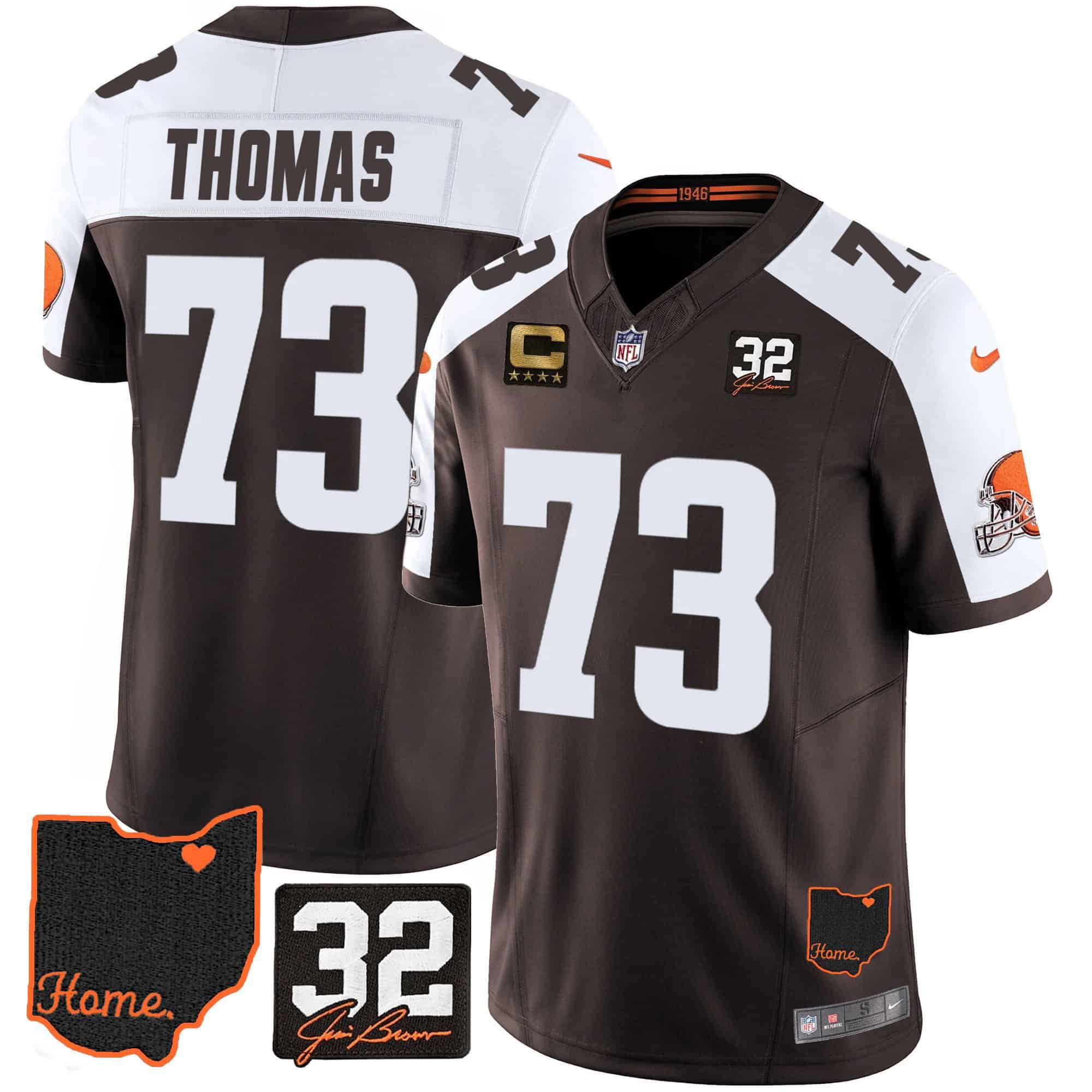 Men Cleveland Browns 73 Thomas Brown Memorial Home Patch 2024 Nike NFL Jersey